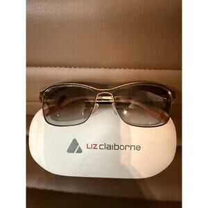 NEW Liz Claiborne Polarized Sunglasses brown gold metal frame